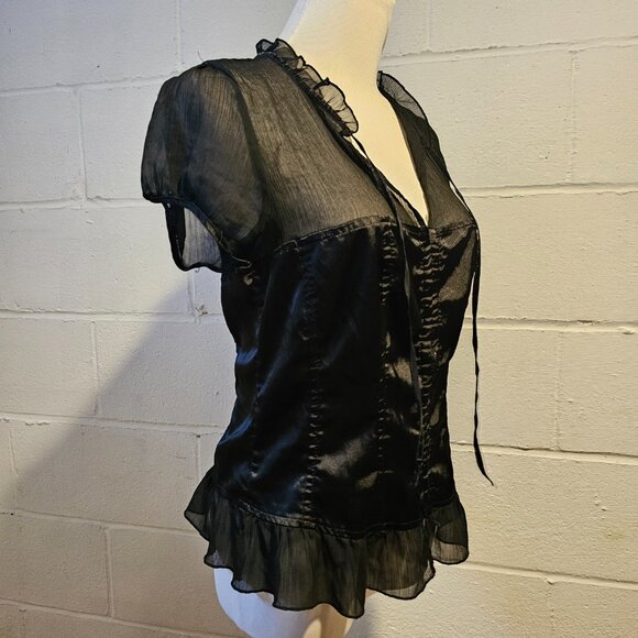 y2k Goth Emo McBling Western Girly Femi Fairy Wet Seal Black Sheer Blouse - Picture 4 of 11